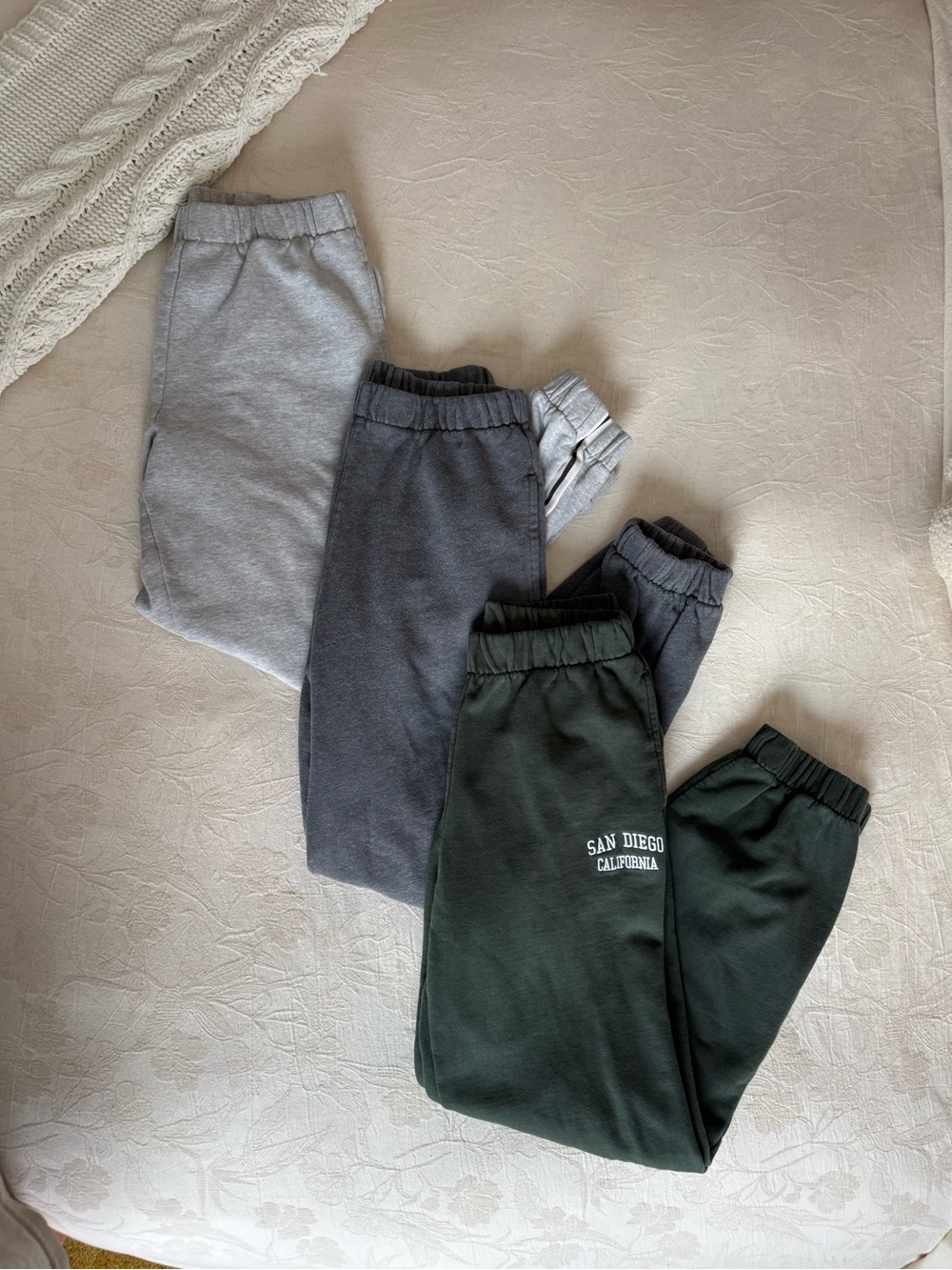 Brandy Melville Gray, Charcoal & Forest Green Sweatpants Trio